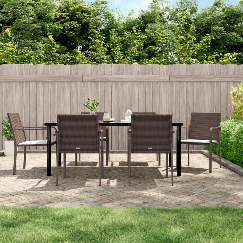 Ensemble à manger de jardin 7 pcs coussins résine tressée acier 530088530088