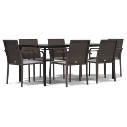 Ensemble à manger de jardin 7 pcs coussins résine tressée acier 530088530088