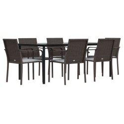 Ensemble à manger de jardin 7 pcs coussins résine tressée acier 530088530088
