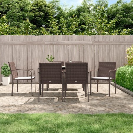 Ensemble à manger de jardin 7 pcs coussins résine tressée acier 530090530090