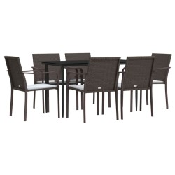 Ensemble à manger de jardin 7 pcs coussins résine tressée acier 530090530090