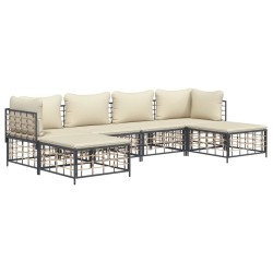 Salon de jardin 6 pcs avec coussins anthracite résine tressée 530091530091