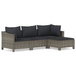 Salon de jardin 4 pcs avec coussins Gris Résine tressée 530092530092