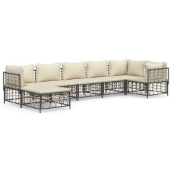 Salon de jardin 7 pcs avec coussins anthracite résine tressée 530093530093