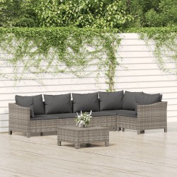 Salon de jardin 6 pcs avec coussins Gris Résine tressée 530096530096