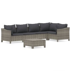 Salon de jardin 6 pcs avec coussins Gris Résine tressée 530096530096