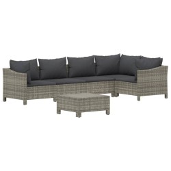 Salon de jardin 6 pcs avec coussins Gris Résine tressée 530096530096