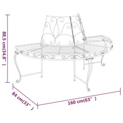 Banc demi-circulaire tour d'arbre Ø160 cm Noir Acier 530098530098