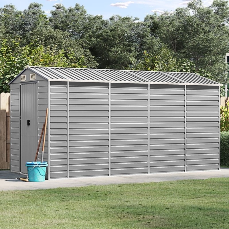 Abri de jardin gris clair 191 x 385 x 198 cm en acier galvanisé 530119530119