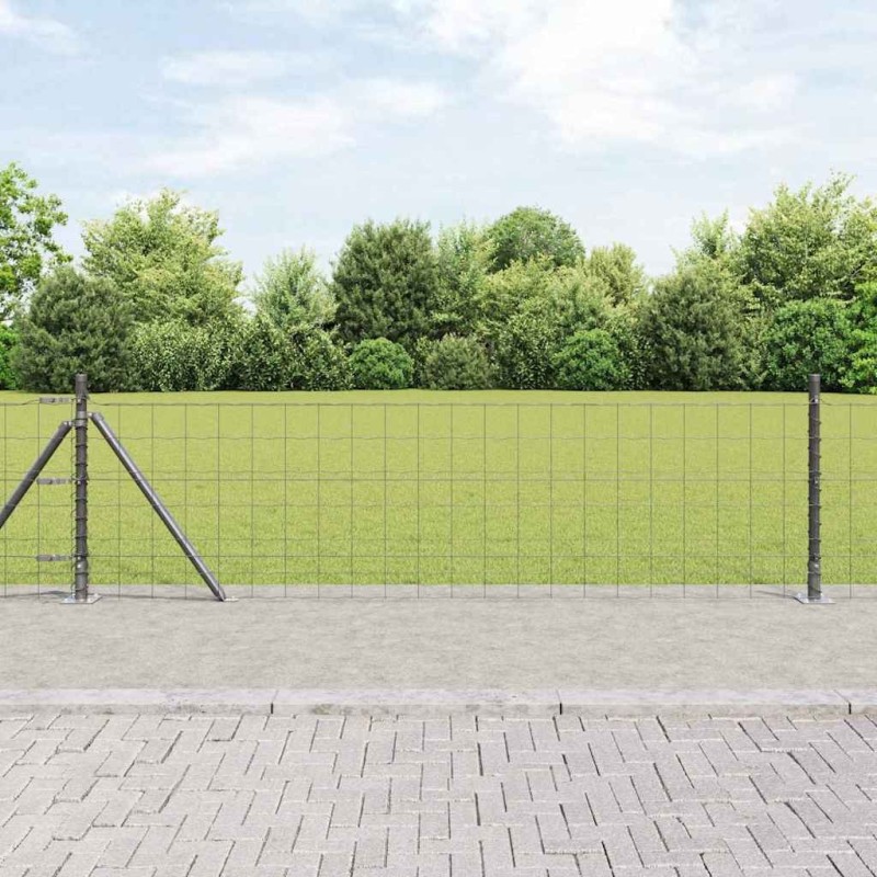 Clôture avec poteau Gris 0,6 x 25 m Acier et PVC 530283530283