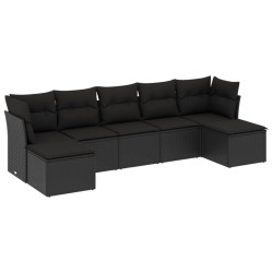 Salon de jardin 7 pcs avec coussins noir résine tressée 530334530334