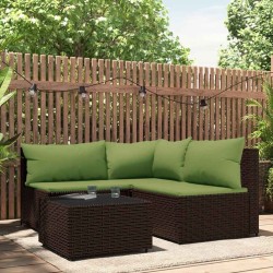 Salon de jardin 4 pcs avec coussins Marron Résine tressée 530623530623