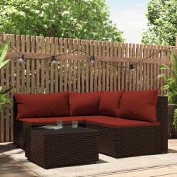 Salon de jardin 4 pcs avec coussins Marron Résine tressée 530624530624