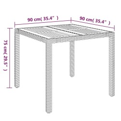 Table de jardin dessus en bois Noir 90x90x75 cm Résine tressée 530625530625