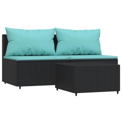 Salon de jardin 3 pcs avec coussins Noir Résine tressée 530626530626