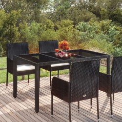 Table de jardin dessus en verre Noir 150x90x75cm Résine tressée 530627530627