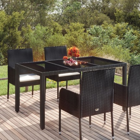 Table de jardin dessus en verre Noir 150x90x75cm Résine tressée 530627530627