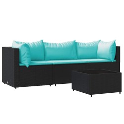 Salon de jardin 4 pcs avec coussins Noir Résine tressée 530639530639