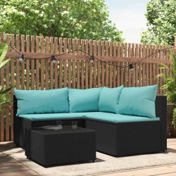 Salon de jardin 4 pcs avec coussins Noir Résine tressée 530640530640