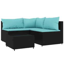 Salon de jardin 4 pcs avec coussins Noir Résine tressée 530640530640