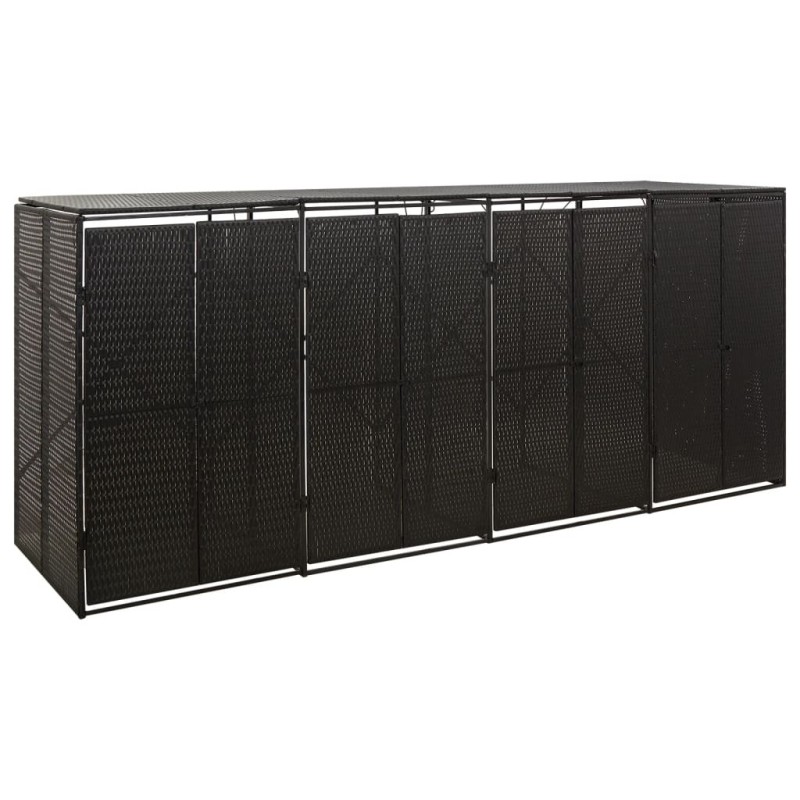 Abri pour poubelle quadruple Noir 274x80x117 cm Résine tressée 530643530643