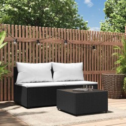 Salon de jardin 3 pcs avec coussins Noir Résine tressée 530652530652