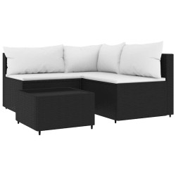 Salon de jardin 4 pcs avec coussins Noir Résine tressée 530654530654