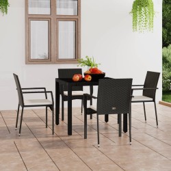 Chaises de jardin lot de 4 avec coussins Résine tressée Noir 530661530661