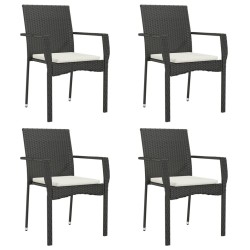 Chaises de jardin lot de 4 avec coussins Résine tressée Noir 530661530661