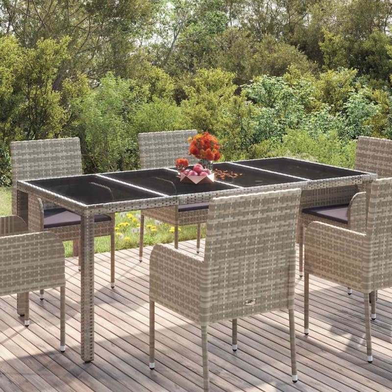 Table de jardin dessus en verre Gris 190x90x75cm Résine tressée 530692530692