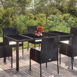Table de jardin dessus en verre Noir 190x90x75cm Résine tressée 530693530693