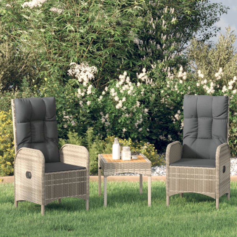 Salon de jardin 3 pcs avec coussins Gris Résine tressée 530698530698