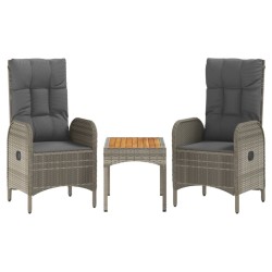 Salon de jardin 3 pcs avec coussins Gris Résine tressée 530698530698