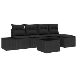 Ensemble de canapé de jardin avec coussin 6 pcs Noir polyrotin 530708530708
