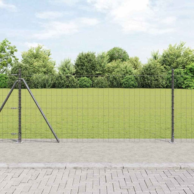 Clôture avec poteau Gris 0,8 x 10 m Acier et PVC 530779530779