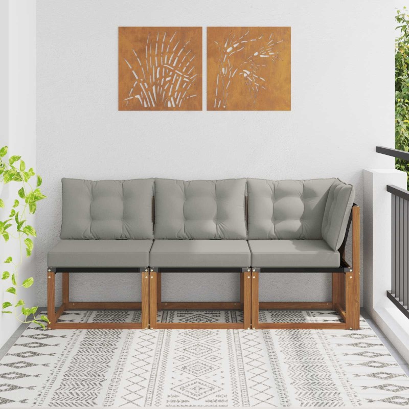Canapé d’extérieur milieu et coin avec coussin 3 Pièce Naturel 531080531080