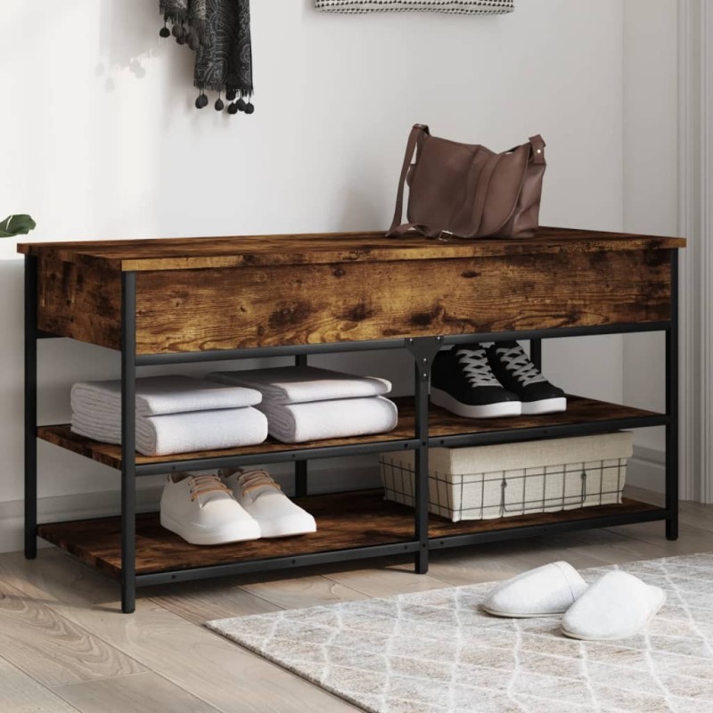 Banc à chaussures chêne fumé 100x42,5x50 cm bois d'ingénierie 531220531220
