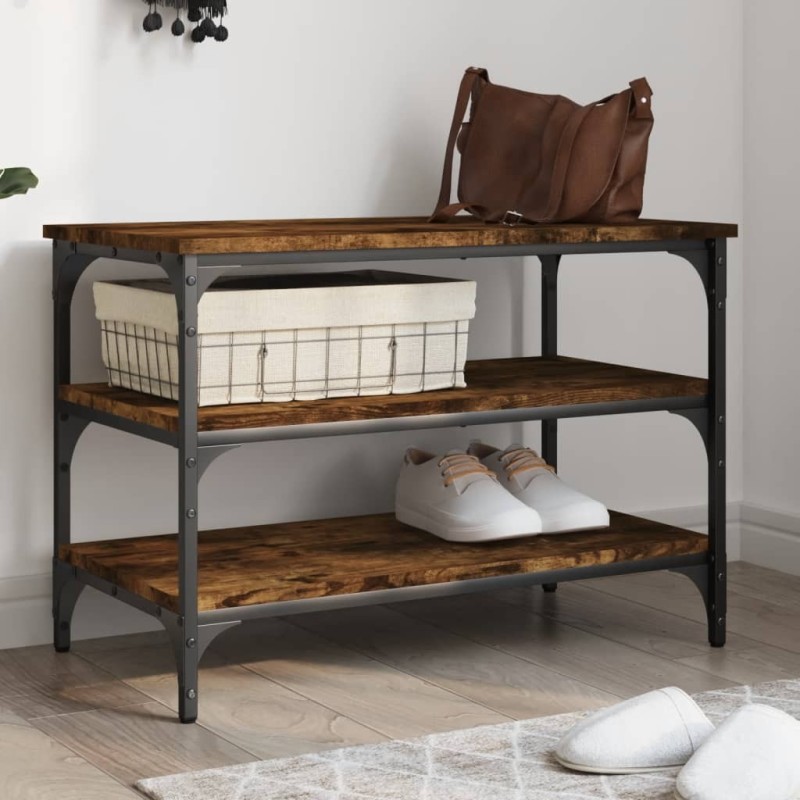 Banc à chaussures chêne fumé 70x38,5x49 cm bois d'ingénierie 531221531221