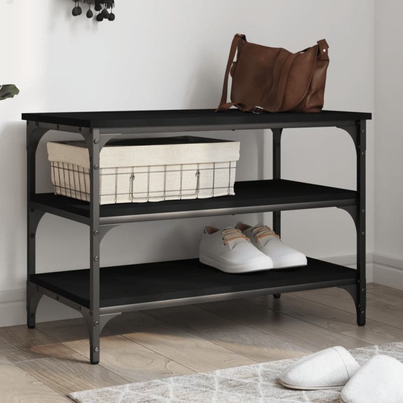 Banc à chaussures noir 70x38,5x49 cm bois d'ingénierie 531227531227
