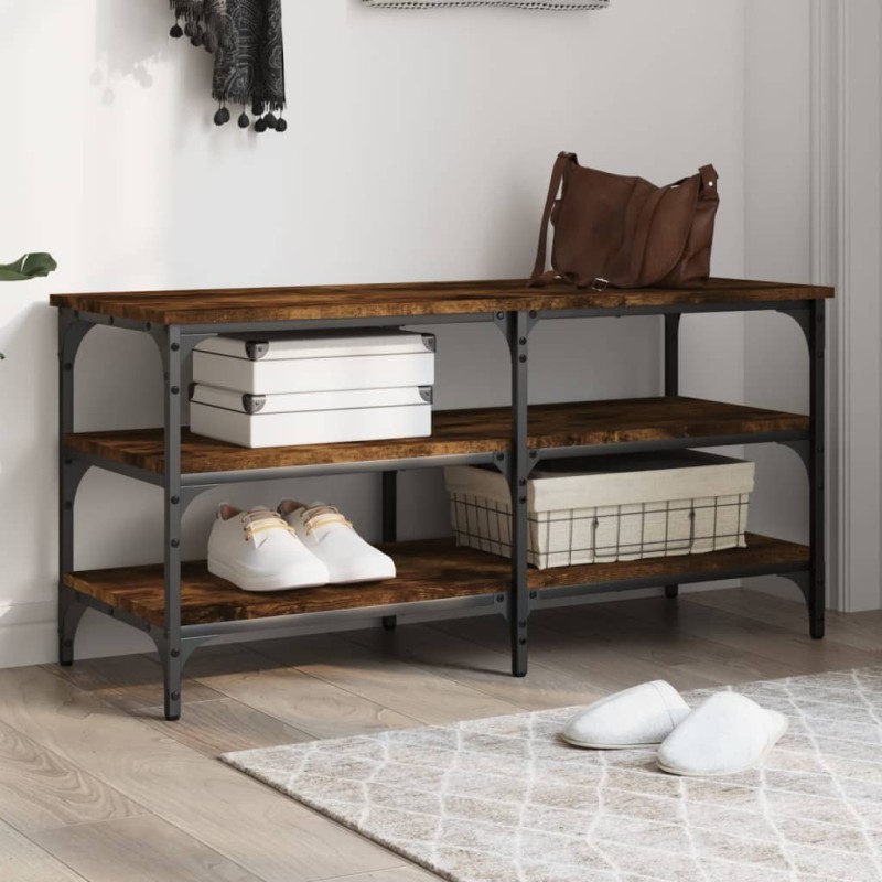 Banc à chaussures chêne fumé 100x38,5x49 cm bois d'ingénierie 531251531251