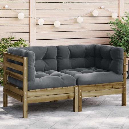 Canapé d'angle de jardin avec coussins 2 pcs bois pin imprégné 531259531259
