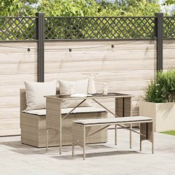 Ensemble à manger de jardin et coussins 3 pcs Beige poly rotin 531298531298