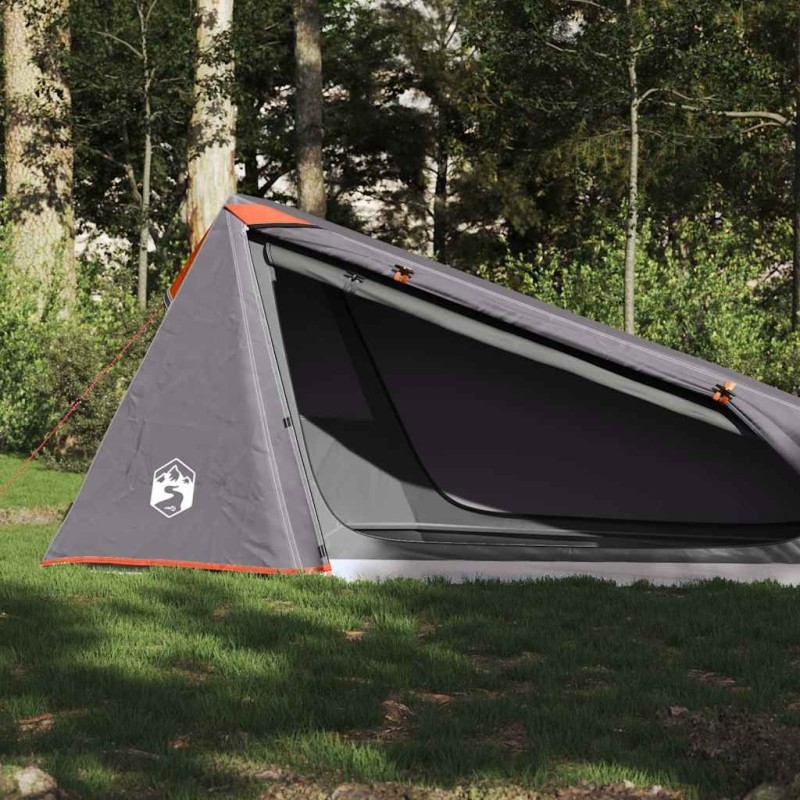 Tente de camping tunnel 1 personne gris et orange imperméable 531383531383