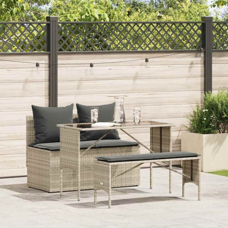 Ensemble à manger de jardin 3pcs coussins gris clair poly rotin 531432531432