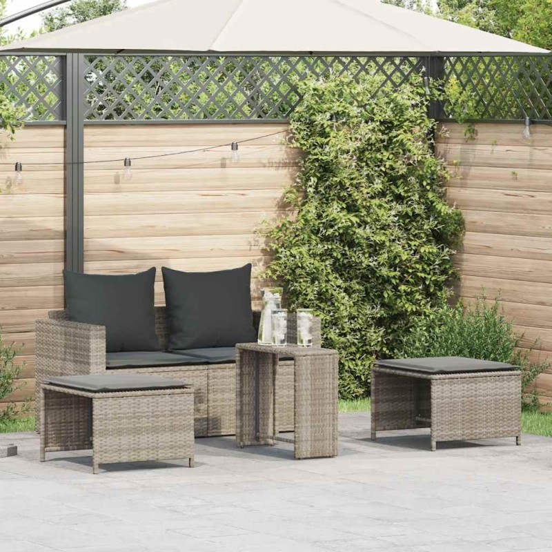 Salon de jardin 5 pcs coussins empilable gris clair polyrotin 531468531468