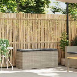 Banc de jardin coussin gris clair 110x40x44 cm résine tressée 531565531565