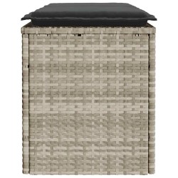 Banc de jardin coussin gris clair 110x40x44 cm résine tressée 531565531565