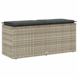 Banc de jardin coussin gris clair 110x40x44 cm résine tressée 531565531565
