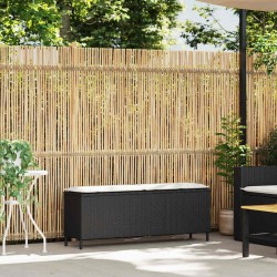 Banc de jardin avec coussin noir 110x30x40,5 cm résine tressée 531566531566