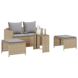 Salon de jardin 5 pcs avec coussins empilable beige polyrotin 531595531595